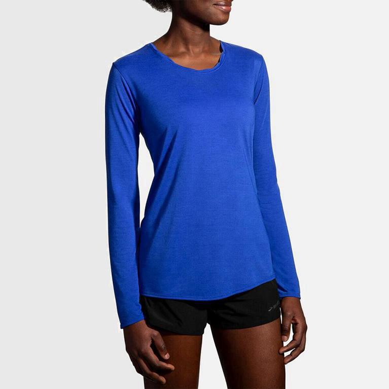 Brooks Distance Hardloopshirts Met Lange voor Dames Blauw (MQTLC-1782)